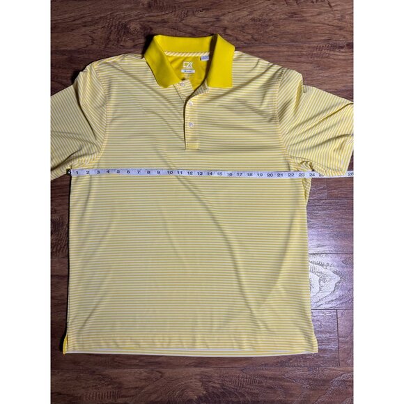 Cutter & Buck Men's Moisture Wicking Drytec Tonal Yellow/White Stripe Polo Shirt - Picture 6 of 7